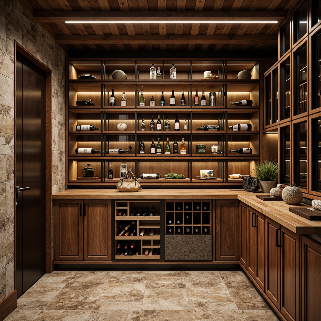 Craftsman-built custom wine cellar interior with warm lighting