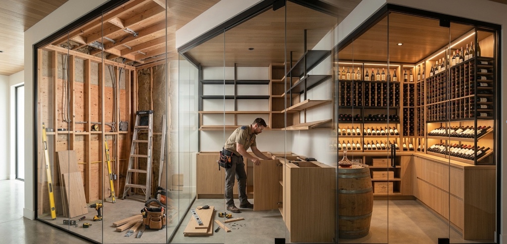 Grand walk-in wine cellar with floor-to-ceiling bottle racks