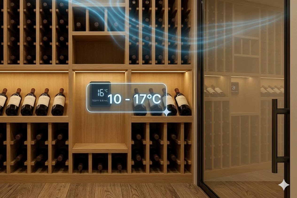 Wine bottles perfectly stored in a climate-controlled cellar